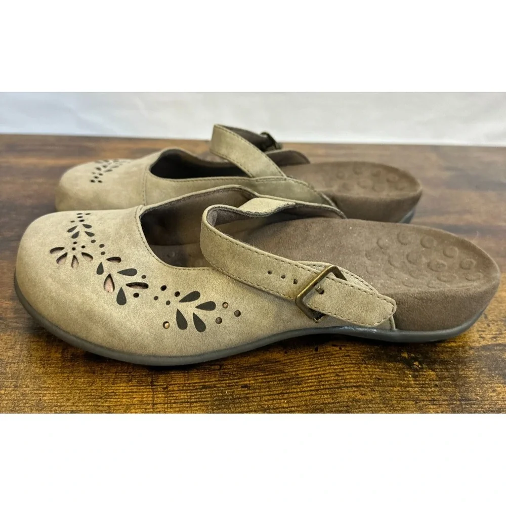Vionic Rest Midway Mary Jane Mules Taupe Laser Cut Floral Orthotic Shoes Size8 - Picture 13 of 14